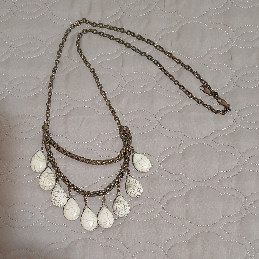 Premier Designs Brown and Cream Necklace with Cascading Teardrop Pendants